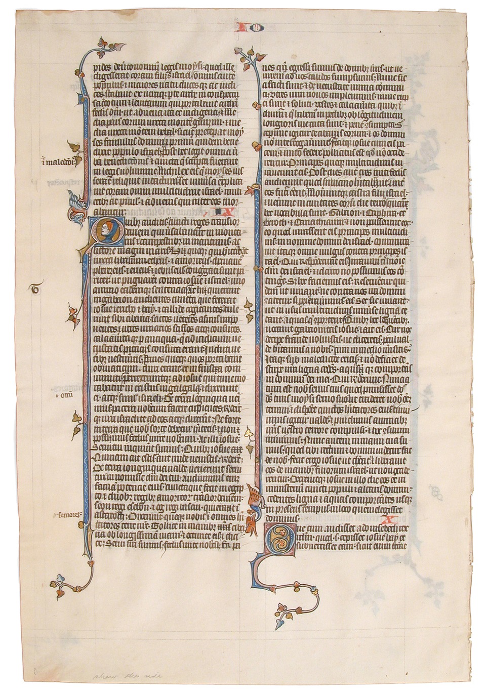 Leaf of a medieval manuscript written in two columns
